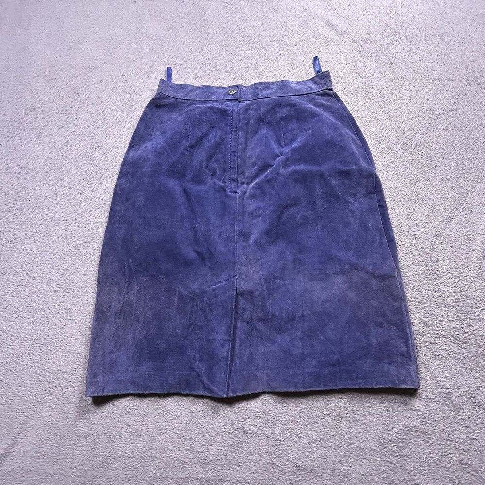 Vintage 90s Express Blue Suede Skirt Womens 9 Leather Midi Pencil